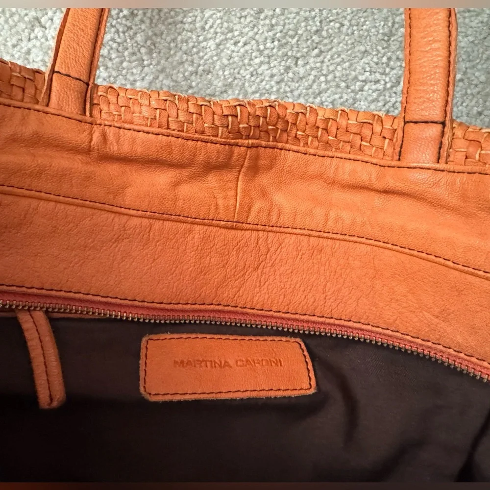 Martina Caponi Woven Orange Leather Tote Bag - Picture 4 of 8